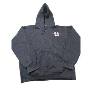 Trader Joe's Hibiscus Logo Hoodie Charcoal Gray Sweatshirt Unisex M U.4
